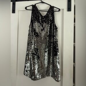 Forever 21 Sequin Shift Mini Dress Silver Black Party Formal Glam MD